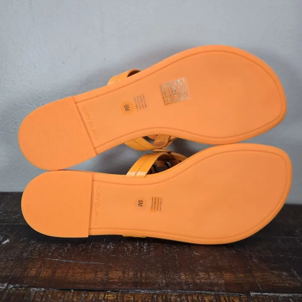 NEW Tory Burch Metal Miller Leather Womens Size 6 Logo Sandal Flip Flops Orange